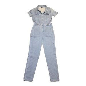 Denim Utility Jumpsuit Cropped Workwear Streetwear Button Front Blashe M